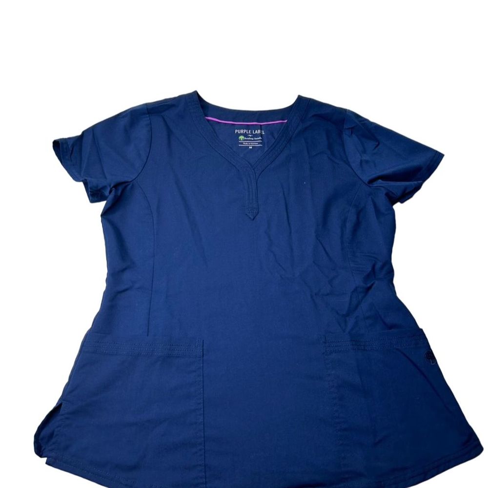 Purple Label by Healing Hands Women's Blue Medical Scrub Top Size Medium